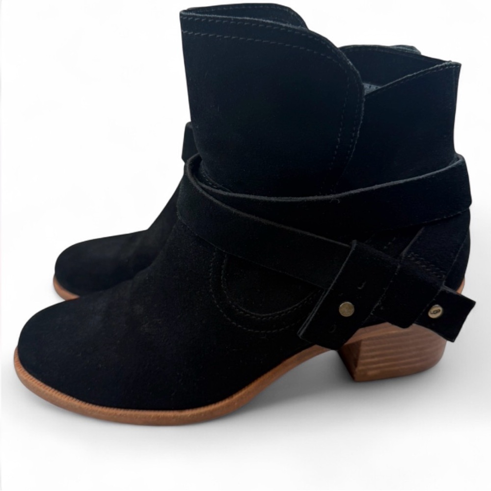 UGG BLACK ANKLE BOOT HEELS BLOCK HEEL ZIP-UP WOMENS SIZE 7 - Picture 2 of 12